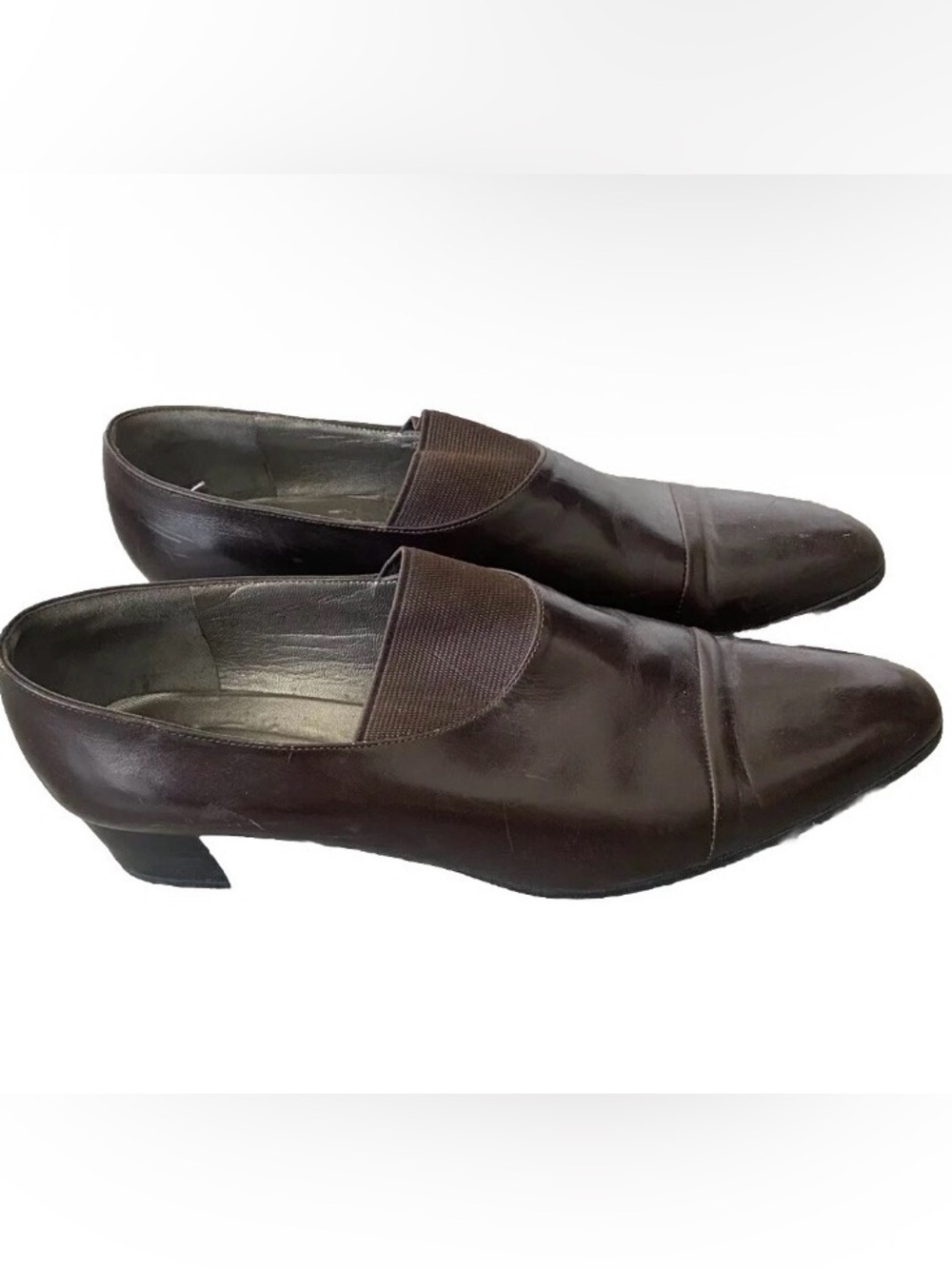 Robert Clergerie Heels Shoes Brown Leather Almond Toe Chunky Heel 9